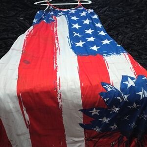 SHEIN Red White and Blue Flag Print Maxi Dress